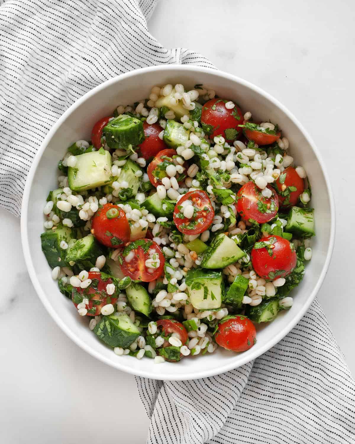 Tabbouleh salad in a small bowl.