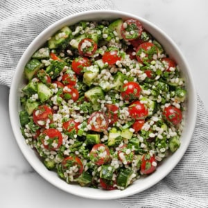 Tabbouleh salad in a large bowl.