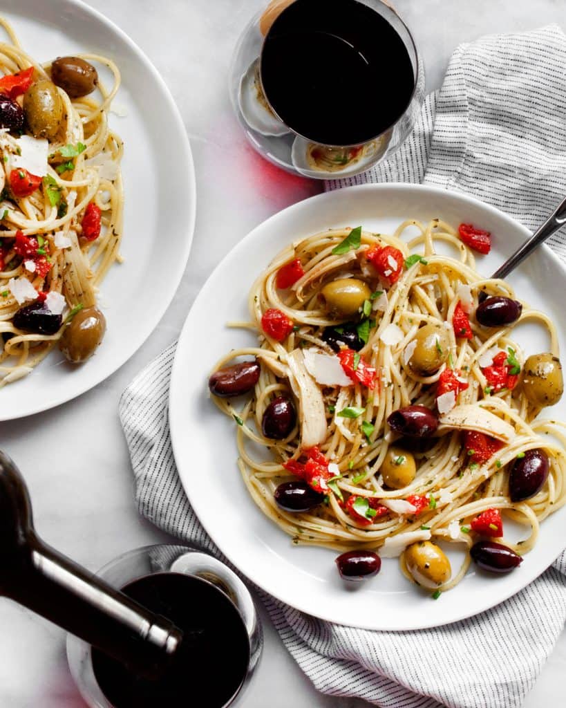 Antipasto Spaghetti with Olives, Tomatoes & Garlic | Last Ingredient