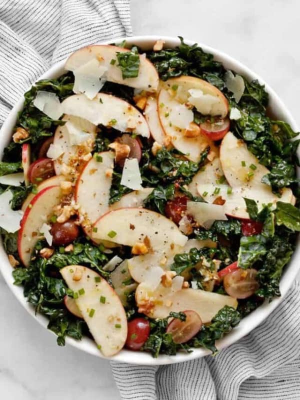 Kale apple salad in a bowl,