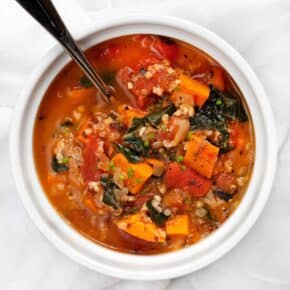 White Bean, Sweet Potato, Tomato and Kale Soup