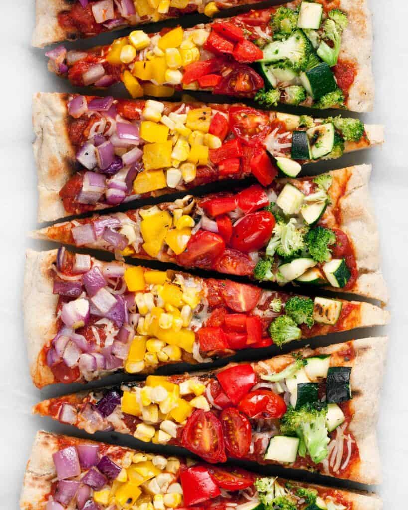 Grilled Rainbow Veggie Pizza With Tomato Sauce Last Ingredient 3331