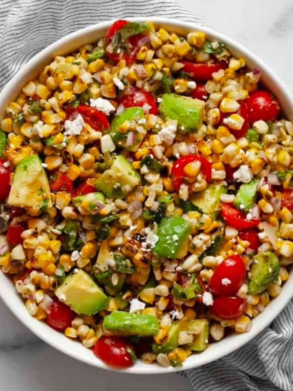 Avocado corn salad in a bowl.