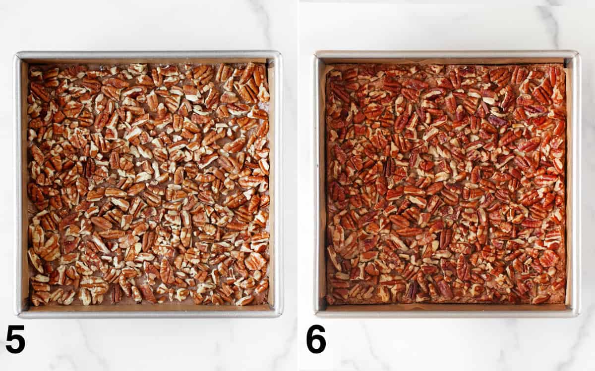 Cinnamon squares before and after they bake.