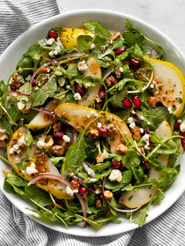 Pear salad on a plate.