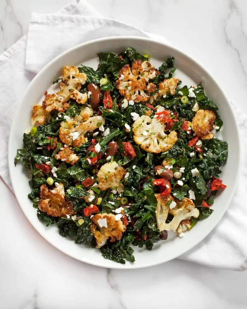 Roasted Cauliflower Kale Salad with Olives & Tomatoes | Last Ingredient