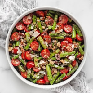 Grilled asparagus salad in a bowl.