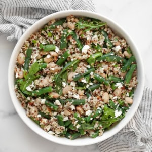 Green bean quinoa in a bowl.