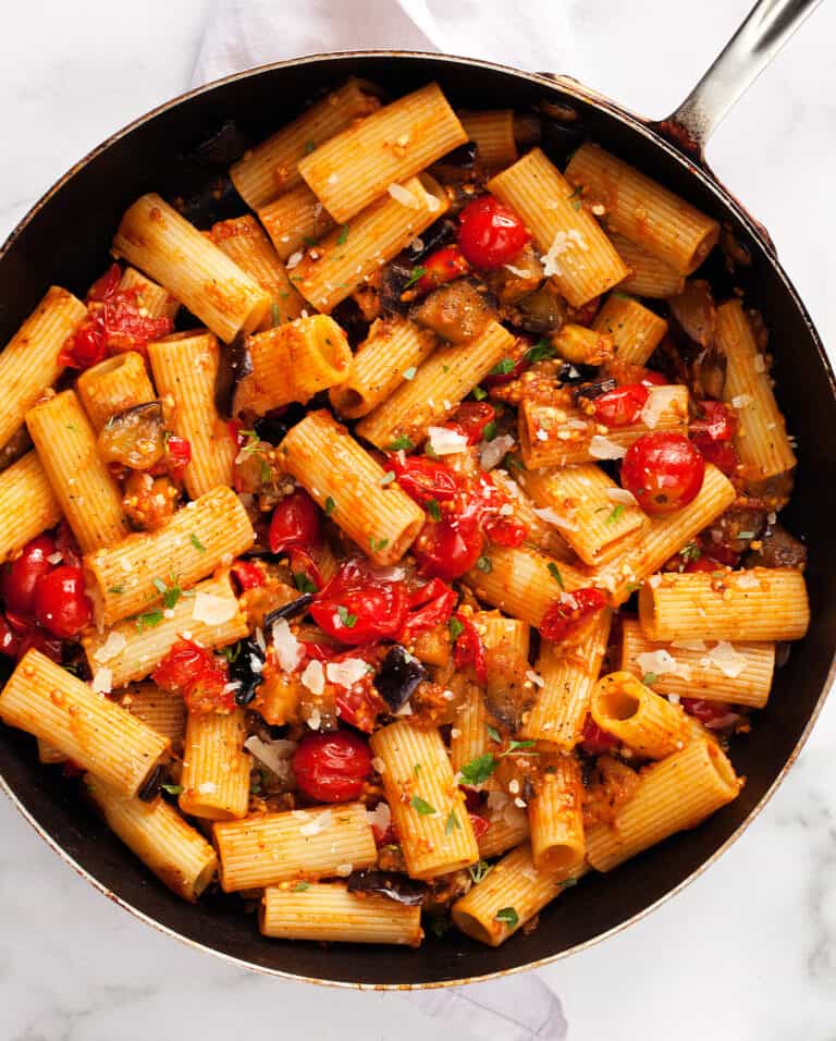 Skillet Cherry Tomato Eggplant Pasta Last Ingredient