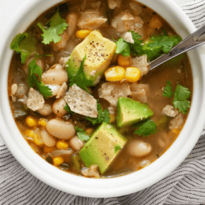 Bowl of vegan white bean chili.