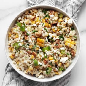 Grilled corn couscous in a bowl.