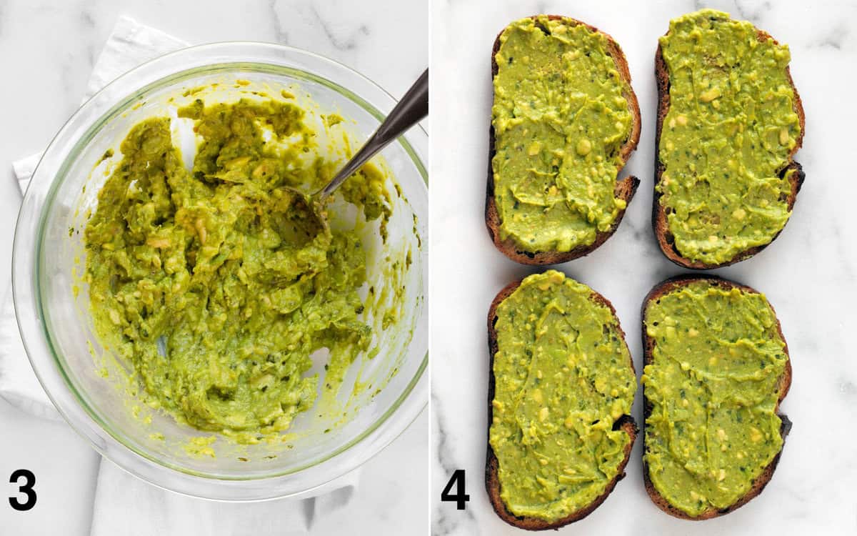 Mashed avocado in a bow and then spread on toast.
