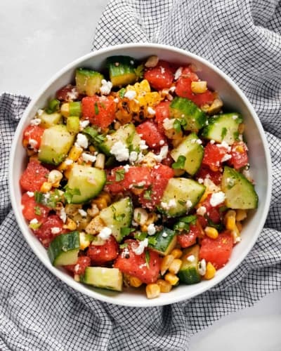 Watermelon Cucumber Salad with Feta and Grilled Corn | Last Ingredient