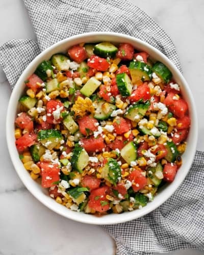 Watermelon Cucumber Salad with Feta and Grilled Corn | Last Ingredient