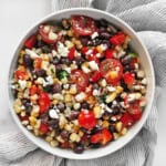 Grilled corn black bean salad in a bowl.