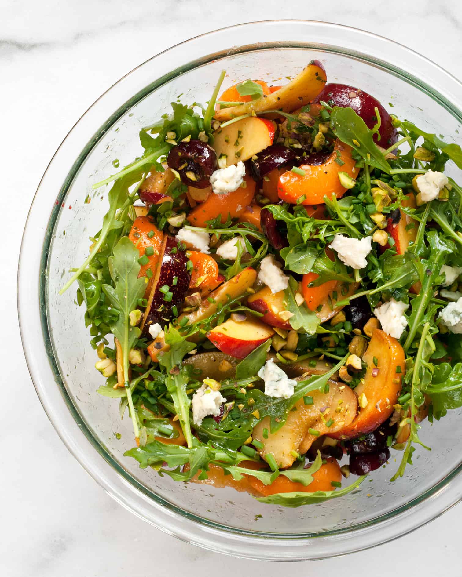Stone Fruit Salad with Gorgonzola and Pesto Vinaigrette | Last Ingredient