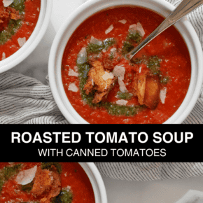 Three bowls of tomato soup.