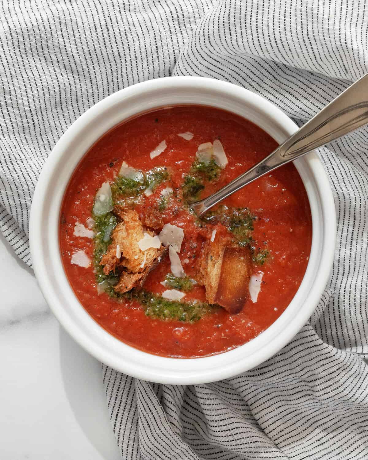 Tomato soup in a bowl.