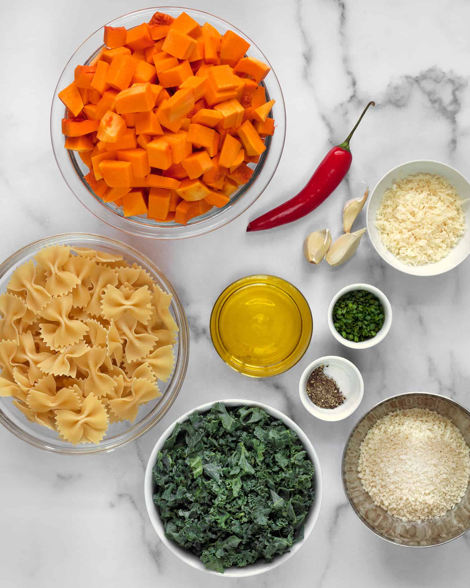 Ingredients for butternut squash pasta