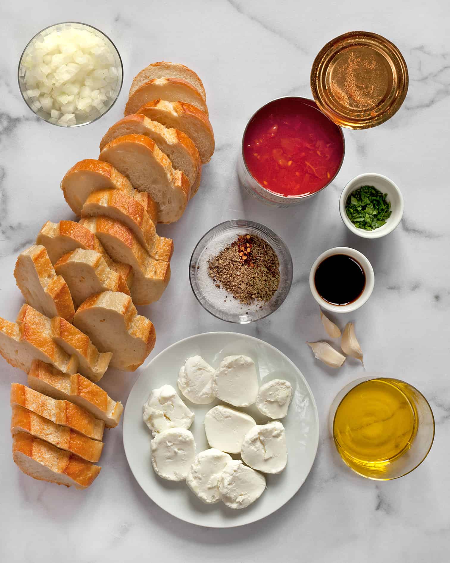 Ingredients for goat cheese tomato appetizer