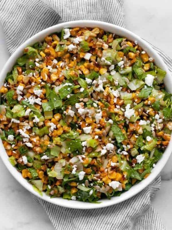 Roasted corn salad in a bowl.