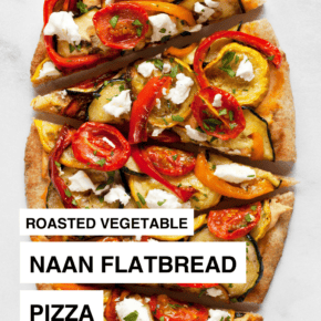 Naan flatbread with roasted vegetables.