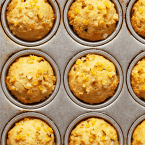 Cornbread muffins in a pan.