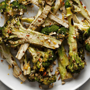 Grille broccoli on a plate.