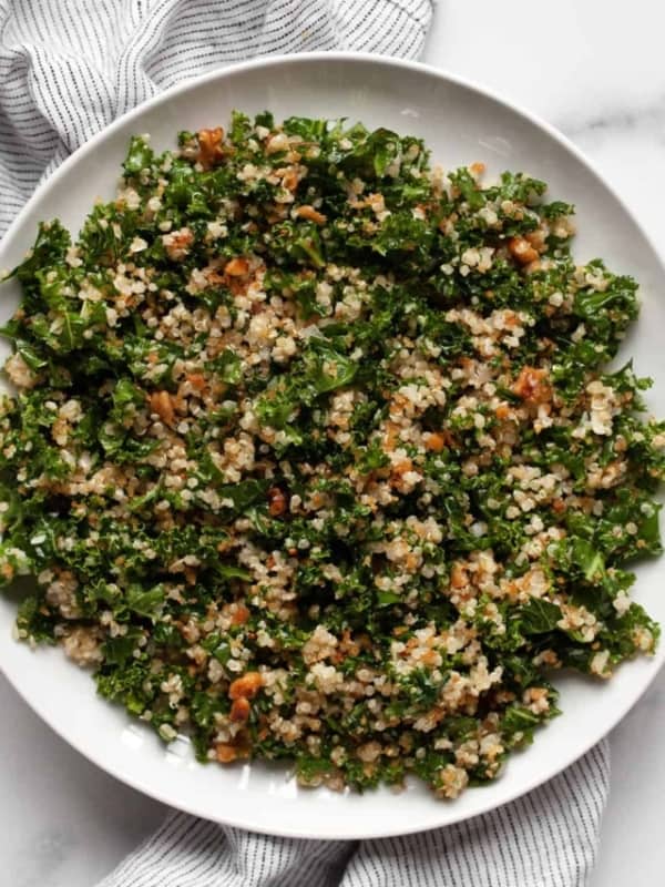 Kale quinoa salad on a plate.