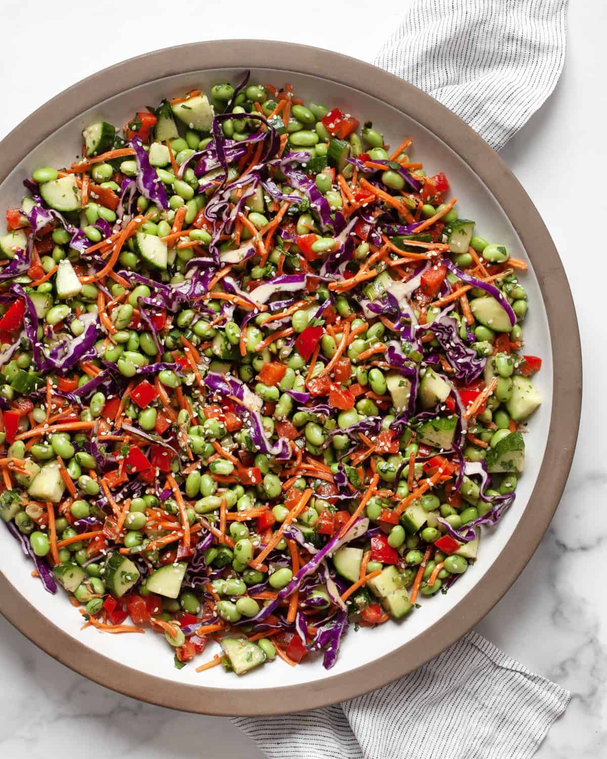 Edamame salad in a large bowl.