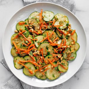 Cucumber carrot salad on a plate.