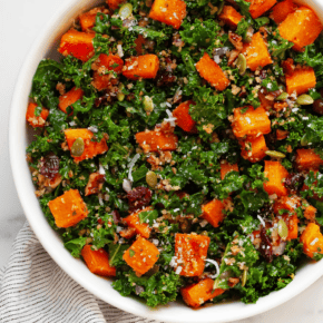 Roasted butternut squash salad in a large bowl.