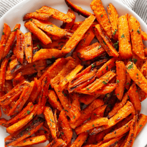 Roasted carrots on a plate.