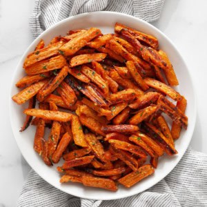 Roasted carrots on a plate.