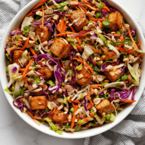 Tofu cabbage salad in a bowl.