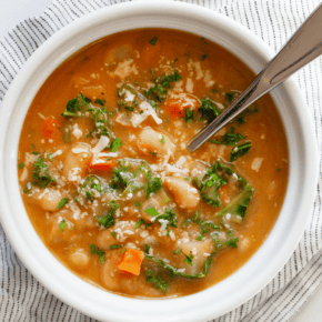 Italian white bean soup in a bowl.