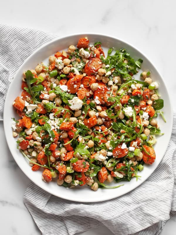 Roasted carrot salad on a plate.