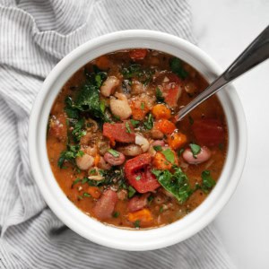 One bowl of vegetarian 15 bean soup.