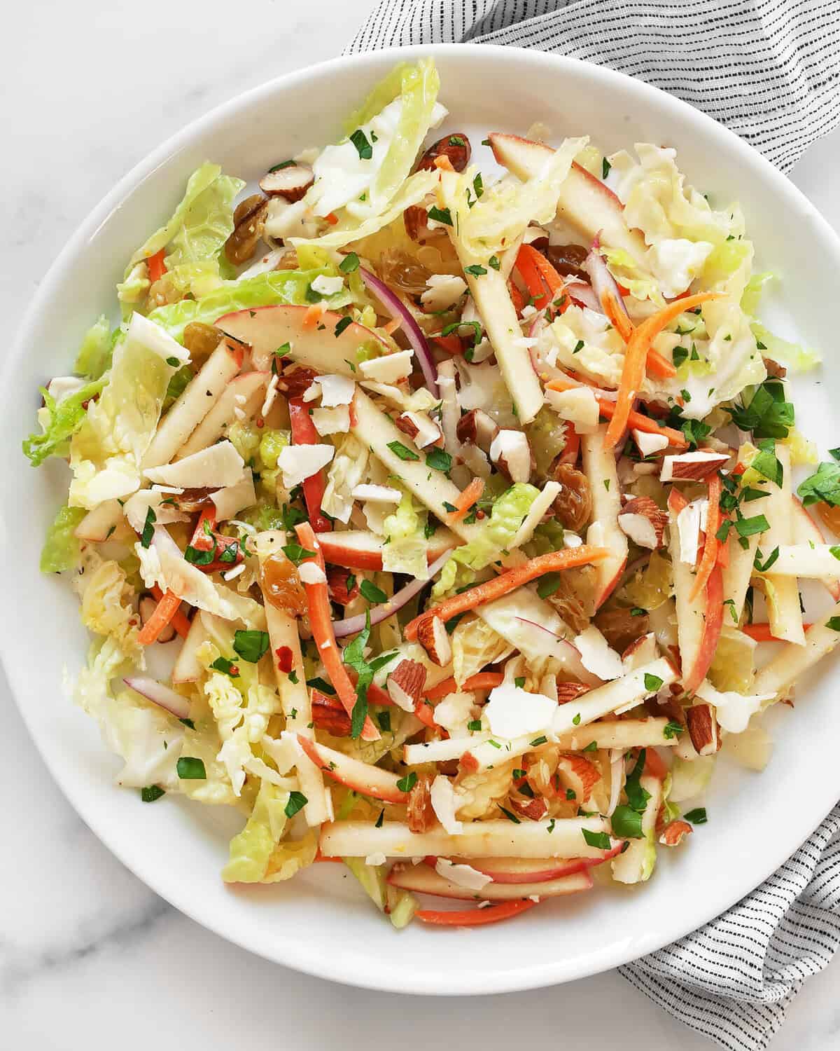 Savoy cabbage salad on a plate.