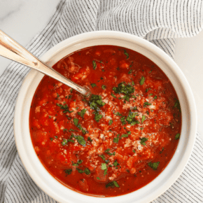 Bowl of tomato rice soup.