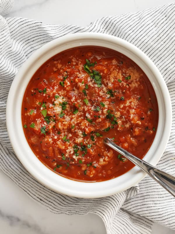 Bowl of tomato rice soup.