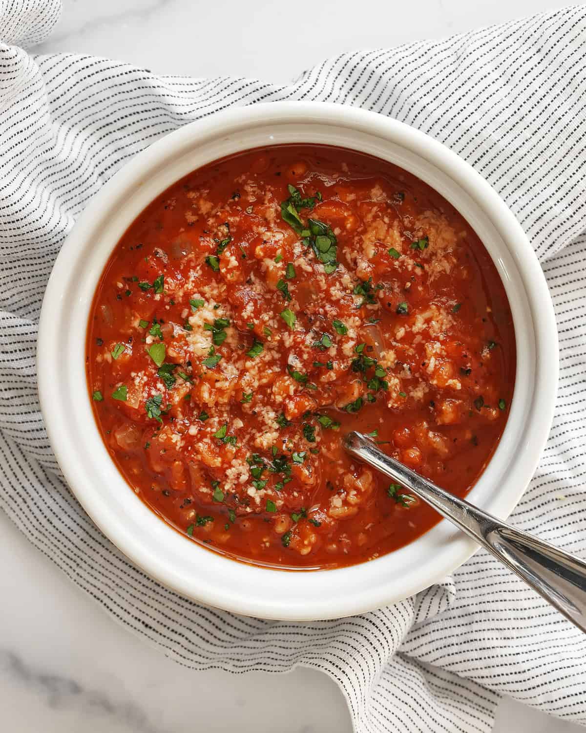 Bowl of tomato rice soup.