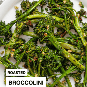 Roasted broccolini on a plate.